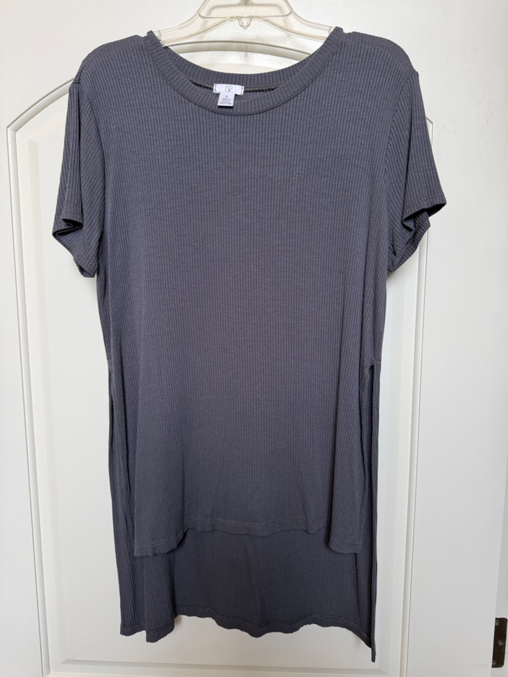 bp Ribbed Short Sleeve Tunic in Charcoal Gray
